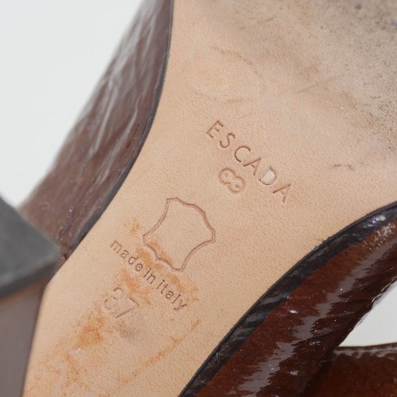 Escada Brown Patent Leather Gold Toe Detail 4" Heel Vintage Size 37 Work Shoes - Picture 3 of 14